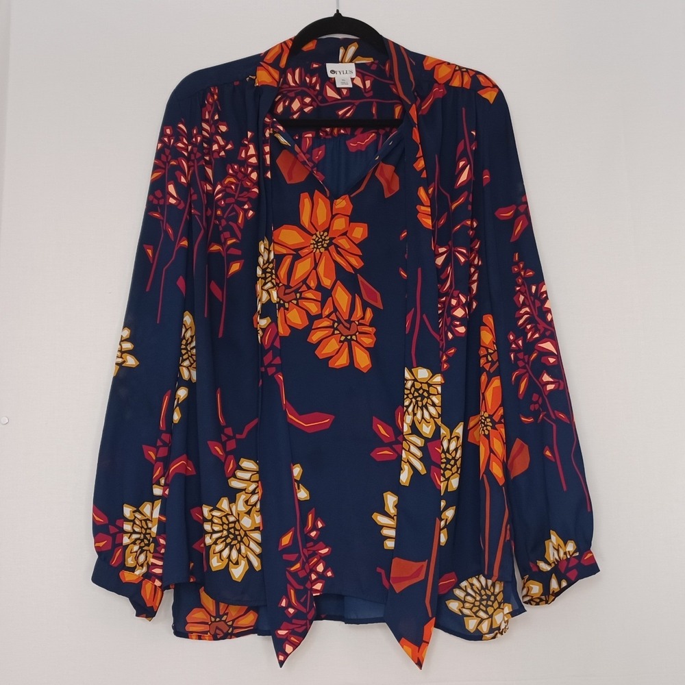 Women's Stylus V-Neck/Tie Tiki Hawaiian Polynesian Tropical Blouse Size XL